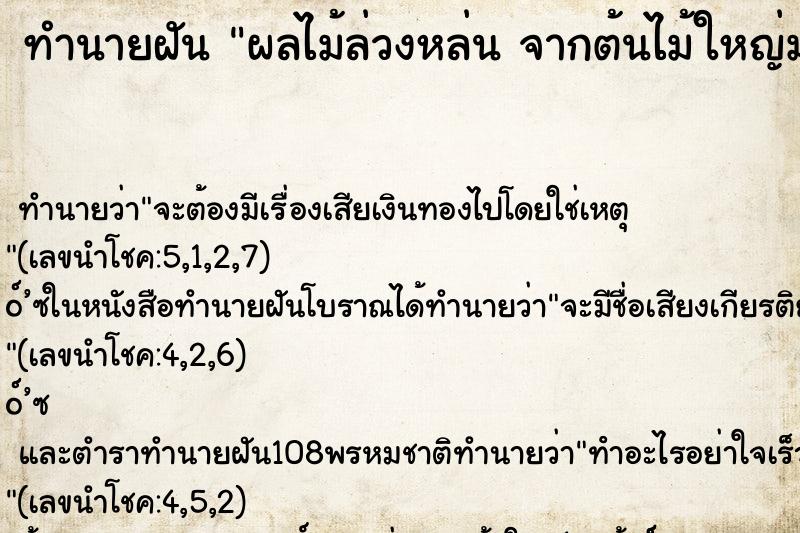 ทำนายฝัน ผลไม้ล่วงหล่น จากต้นไม้ใหญ่มากมาย ทำนายฝัน ผลไม้ล่วงหล่น จากต้นไม้ใหญ่มากมาย